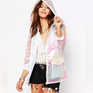 Missguided Iridescent/ Holographic Raincoat
